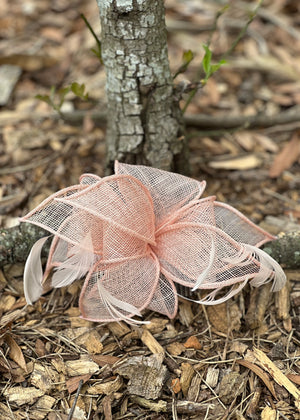Peach Hair Bow & Feather Hair Comb