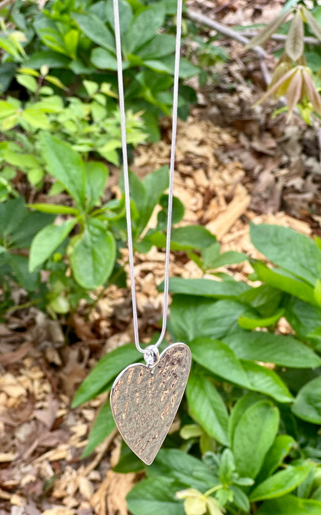 Silver Hammered Heart Slider Necklace