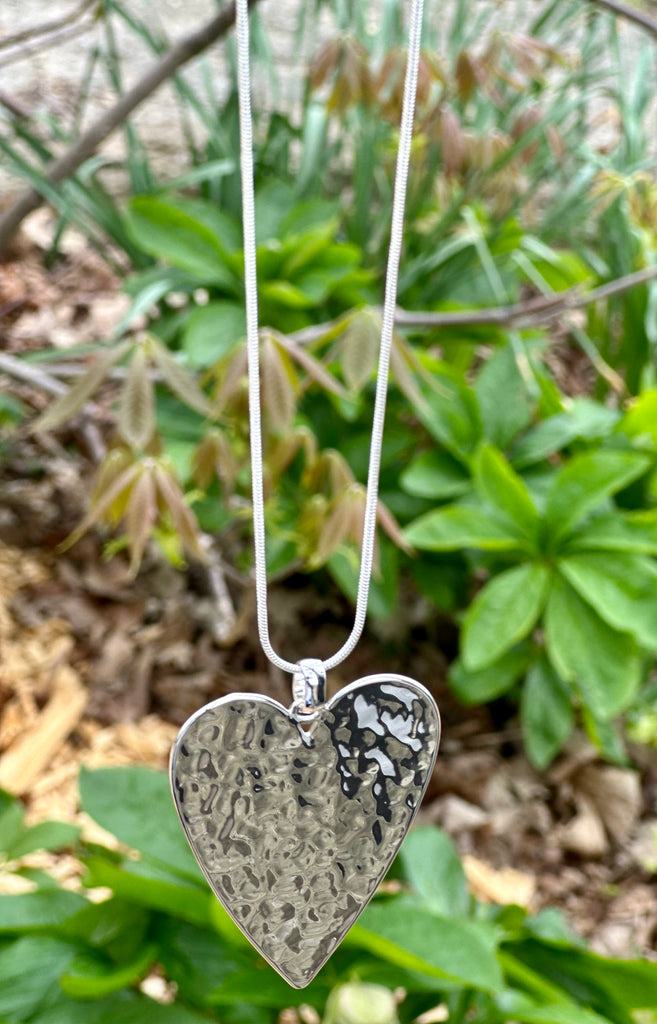 Silver Hammered Heart Slider Necklace
