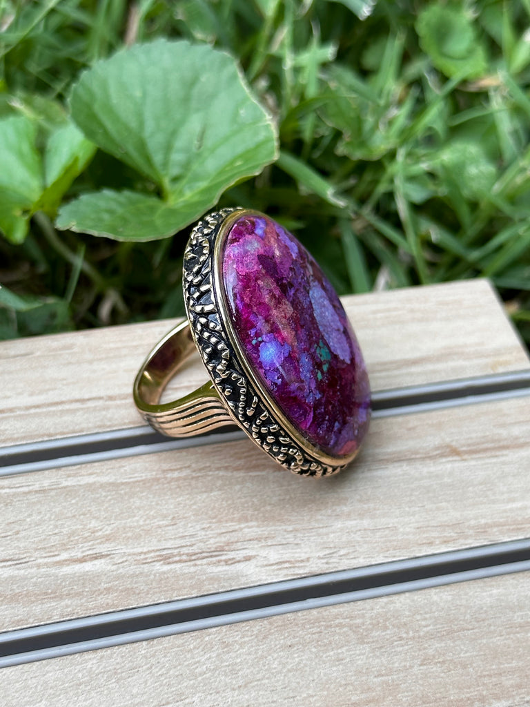 Purple Turquoise and Bronze Statement Ring Size 7