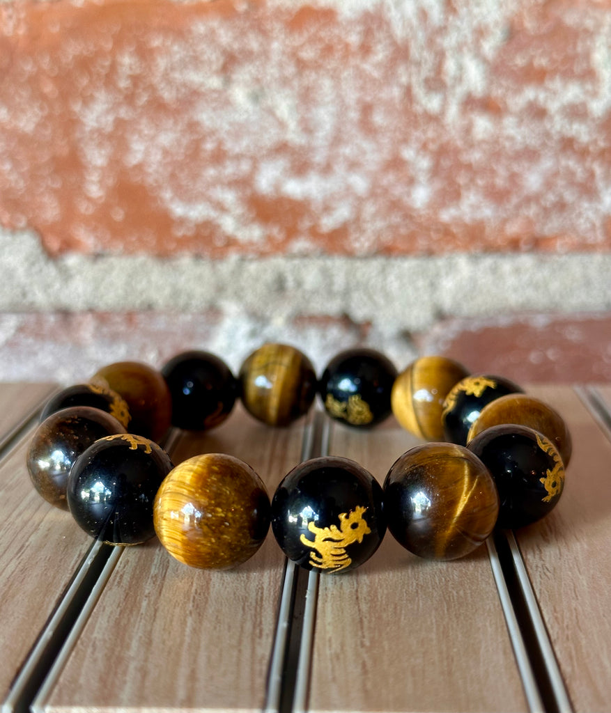 Tigers Eye & Onyx Feng Shui Gemstone Unisex Bracelet