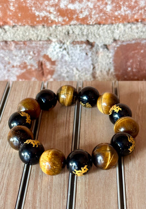 Tigers Eye & Onyx Feng Shui Gemstone Unisex Bracelet