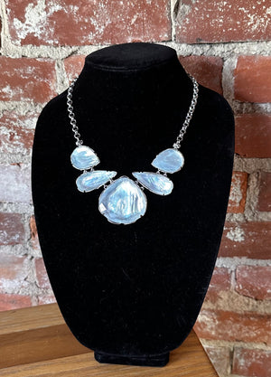 Kenzie Ivory Mother of Pearl Iridescent Stone Statement Necklace