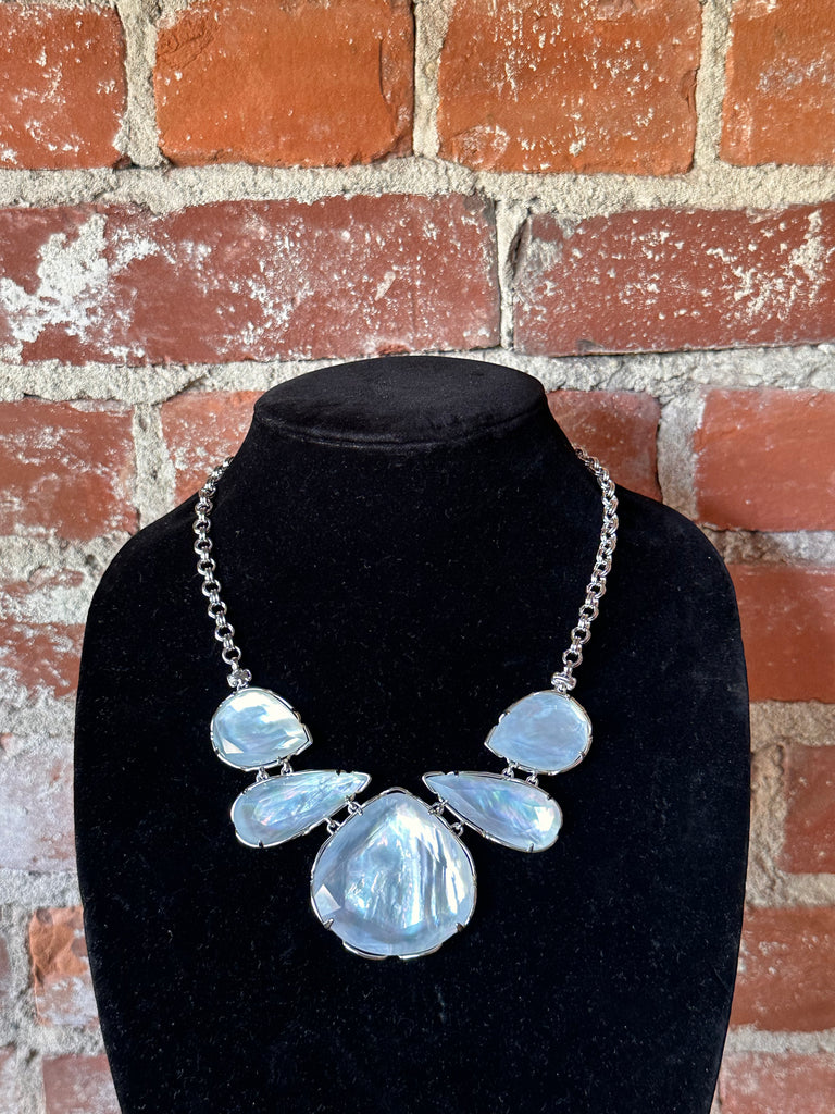 Kenzie Ivory Mother of Pearl Iridescent Stone Statement Necklace