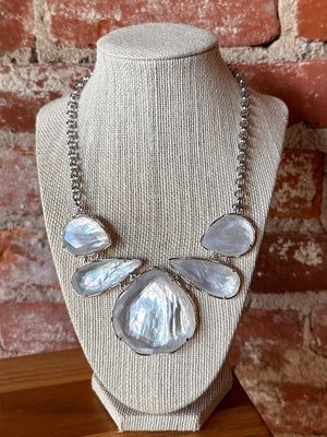 Kenzie Ivory Mother of Pearl Iridescent Stone Statement Necklace