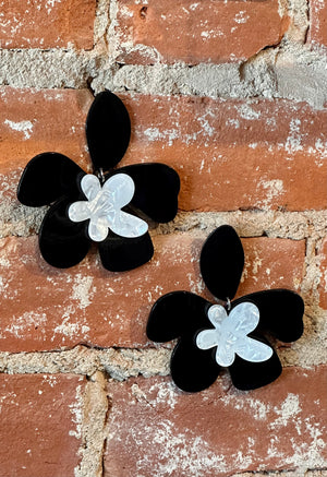Exaggerated Black & White Resin Flower Drop Earrings