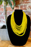 Yellow Multi-Layered Beaded Strand Bib Necklace