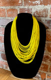 Yellow Multi-Layered Beaded Strand Bib Necklace