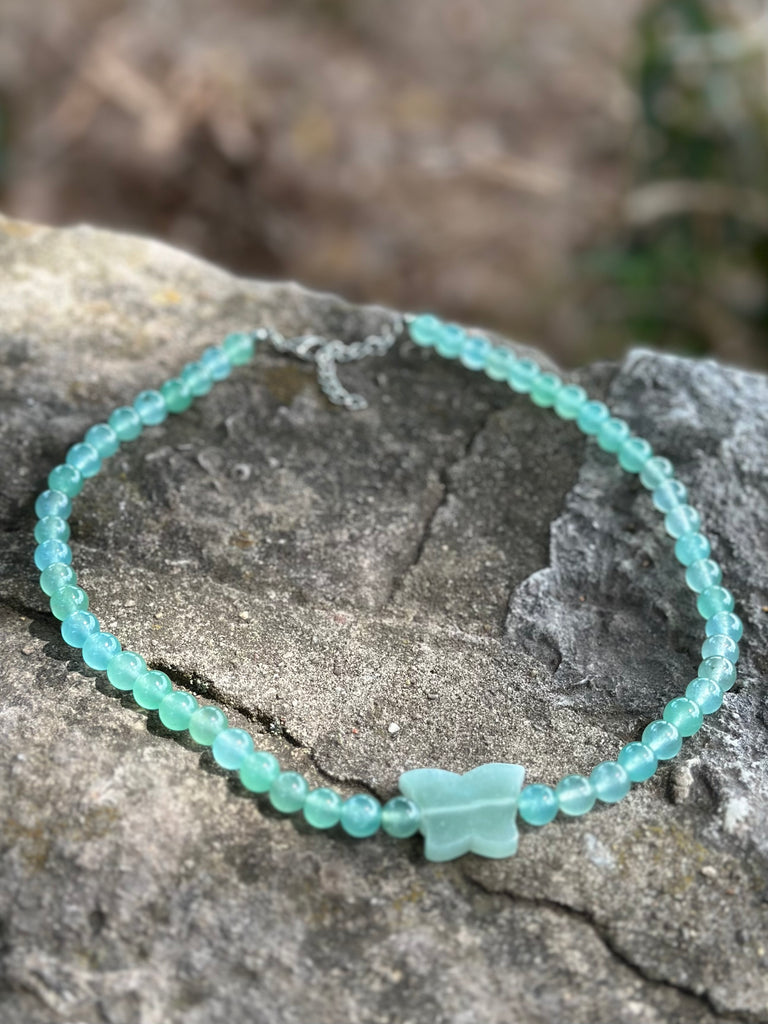 Green Aventurine Beaded Butterfly Shape Necklace