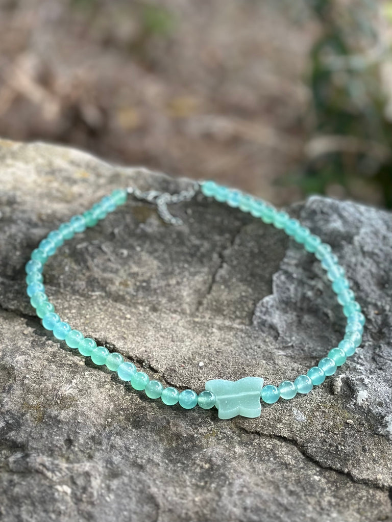 Green Aventurine Beaded Butterfly Shape Necklace