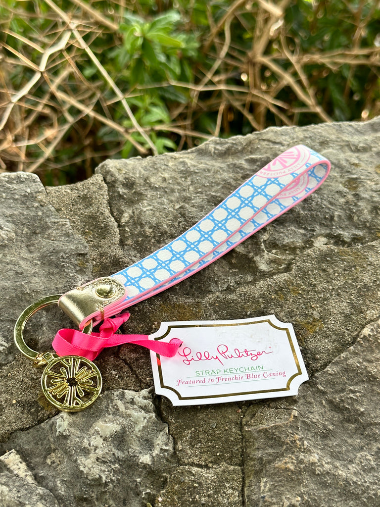 Featured in "Frenchie Blue Caning" Lilly Pulitzer Printed Leatherette Key Ring