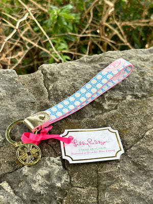 Featured in "Frenchie Blue Caning" Lilly Pulitzer Printed Leatherette Key Ring