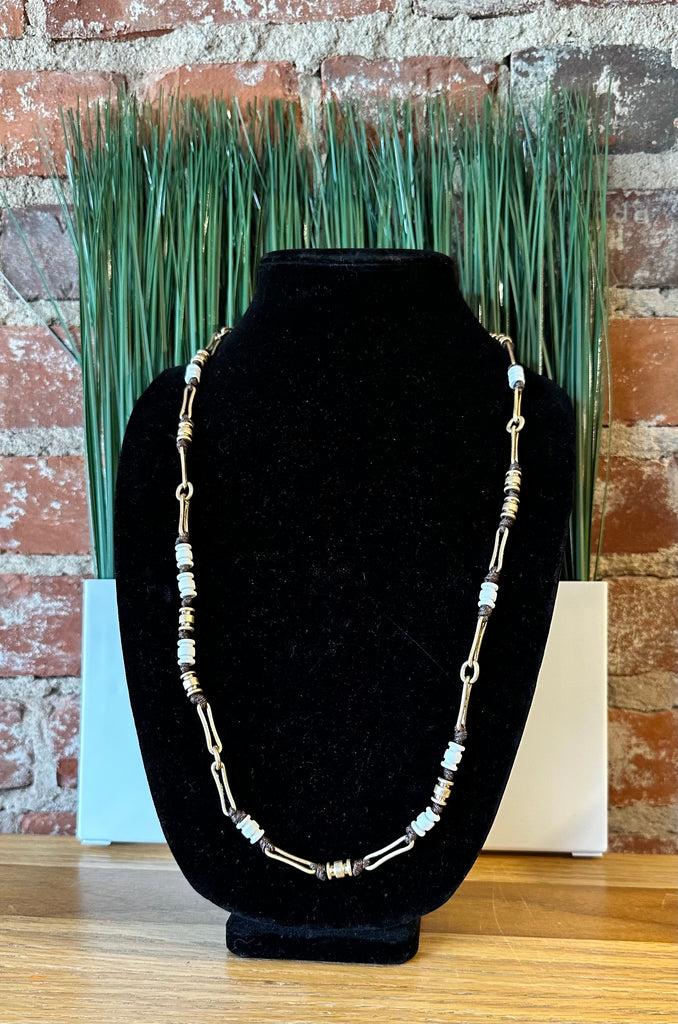 Robert Lee Morris Soho White & Brown Mixed Beaded Link Necklace