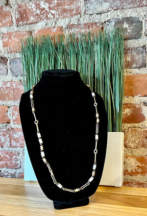 Robert Lee Morris Soho White & Brown Mixed Beaded Link Necklace