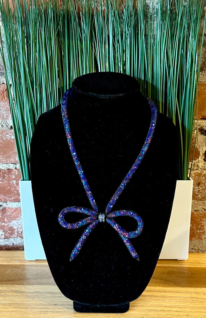 Betsey Johnson Mesh Blue Multi-Color Bow Collar Necklace