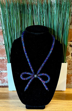 Betsey Johnson Mesh Blue Multi-Color Bow Collar Necklace