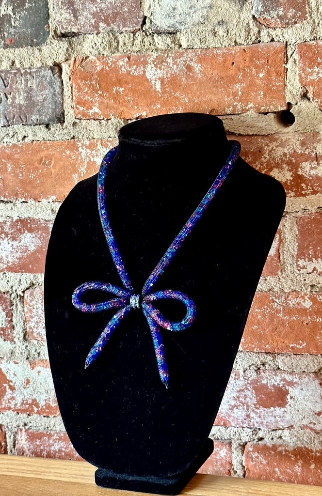 Betsey Johnson Mesh Blue Multi-Color Bow Collar Necklace