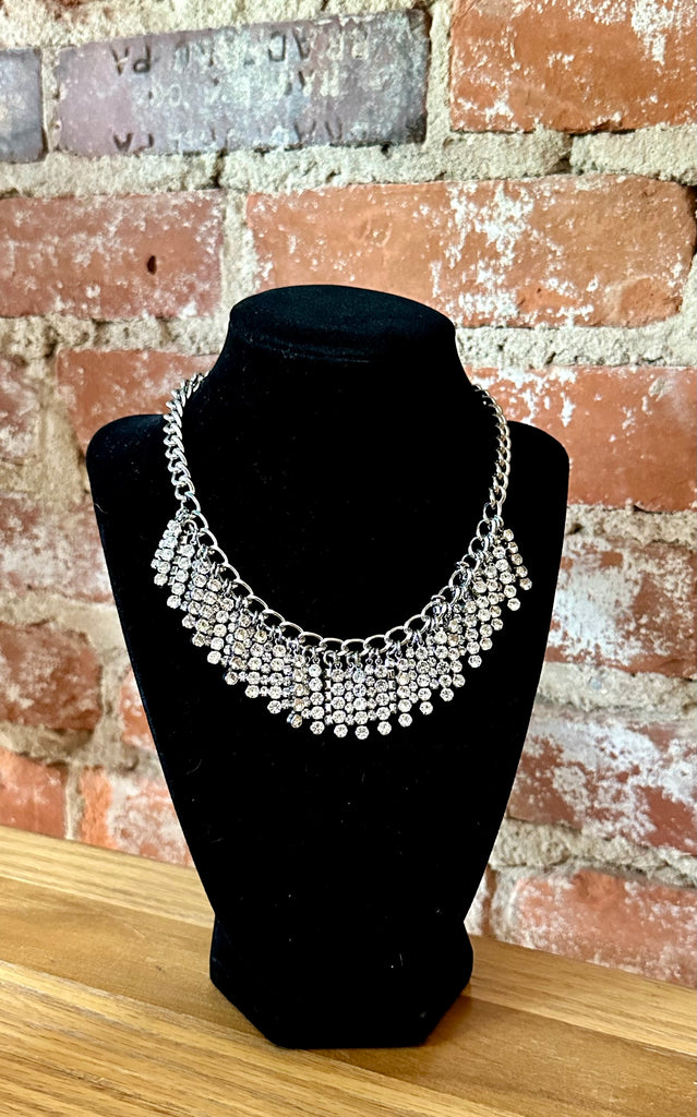 Rebecca Minkoff Metallic Swag Chain Rhinestone Fringe Necklace