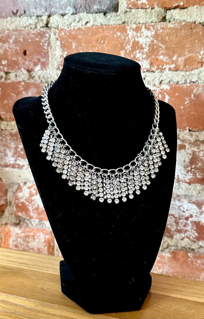 Rebecca Minkoff Metallic Swag Chain Rhinestone Fringe Necklace