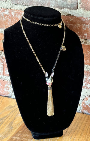 "Frenchie" Bull Dog Tassel Fringe Pendant Necklace