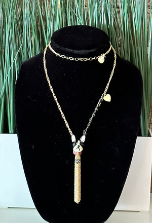 "Frenchie" Bull Dog Tassel Fringe Pendant Necklace