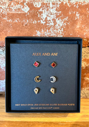 Alex and Ani Scarlett Moon Stud Earring Trio Set 14K Gold Over Sterling Silver