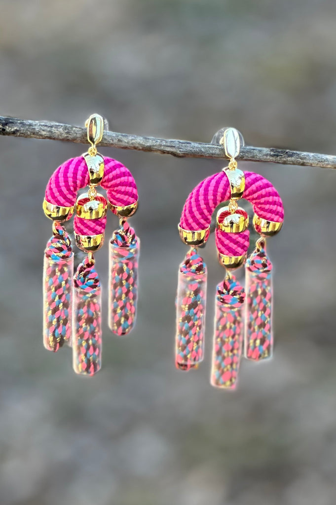 Masie Pink Tassel Drop Statement Earrings