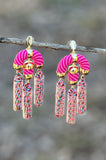 Masie Pink Tassel Drop Statement Earrings
