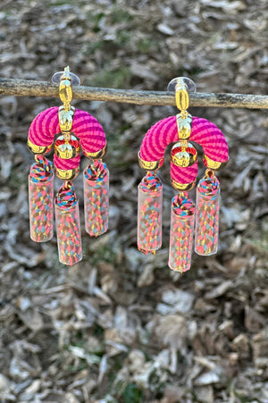 Masie Pink Tassel Drop Statement Earrings