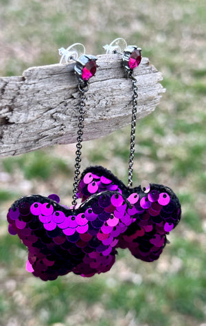 Purple Crystal Multi-Color Sequin Heart Shape Drop Earrings