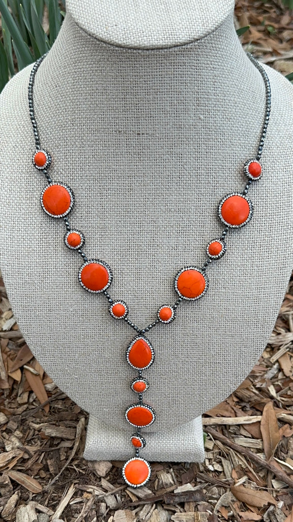 Hematite & Howlite Lariat Drop Necklace