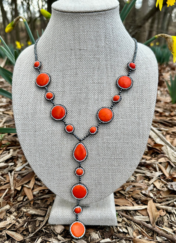 Hematite & Howlite Lariat Drop Necklace