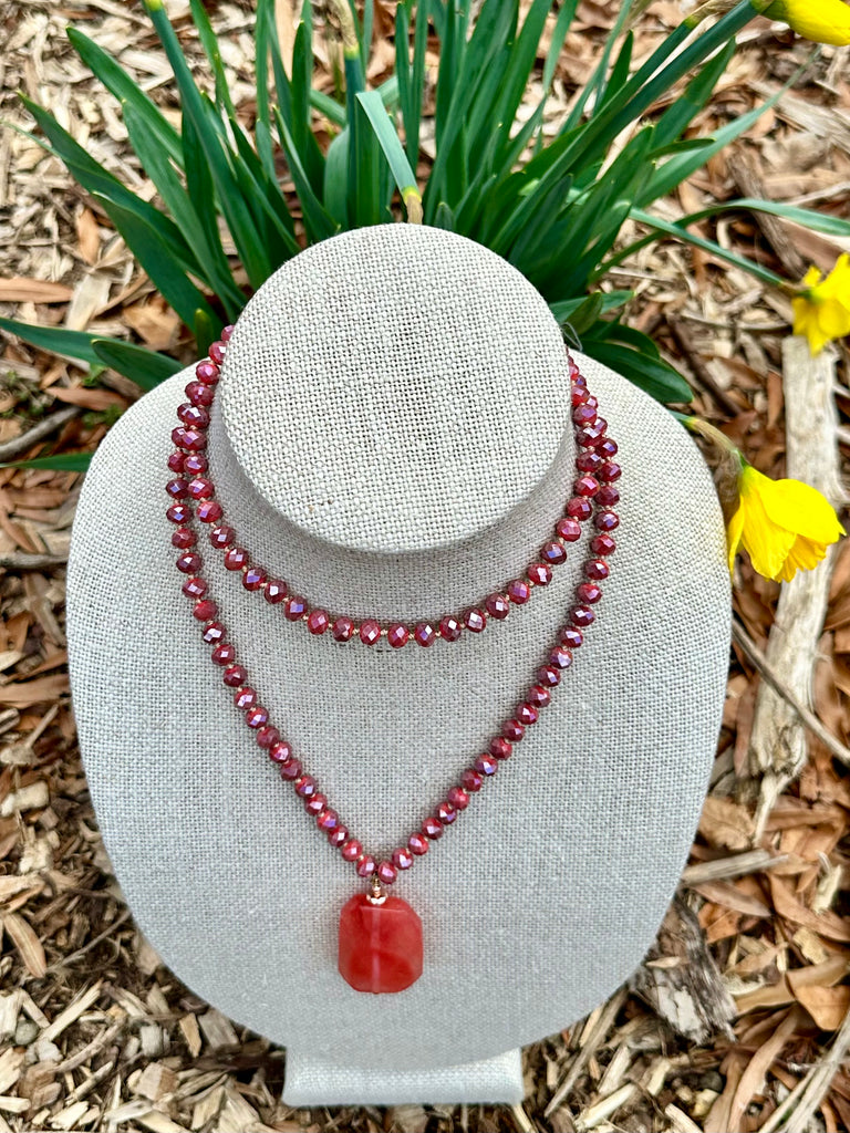 Crystal Beaded Long Quartz Pendant Necklace