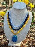 Blue Jasper, Jade, and Agate 3 Strand Necklace