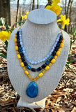 Blue Jasper, Jade, and Agate 3 Strand Necklace