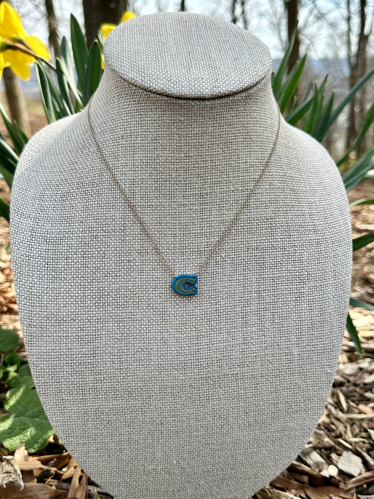 COACH Signature Sculpted “C” Set in Blue Pendant Necklace