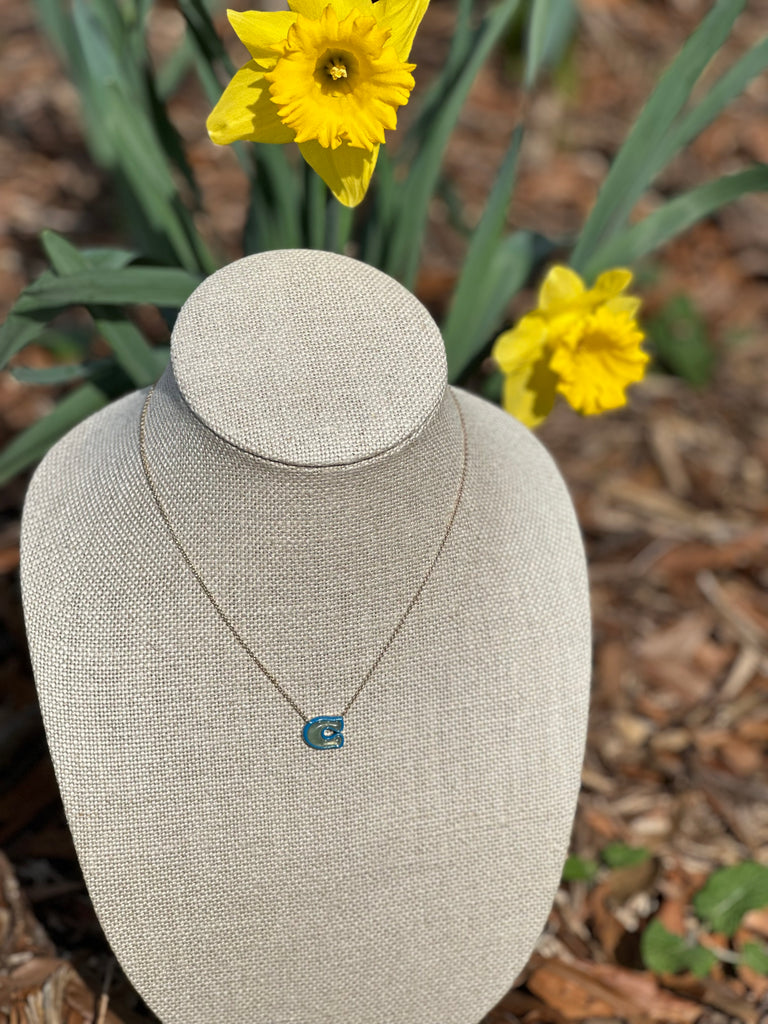 COACH Signature Sculpted “C” Set in Blue Pendant Necklace