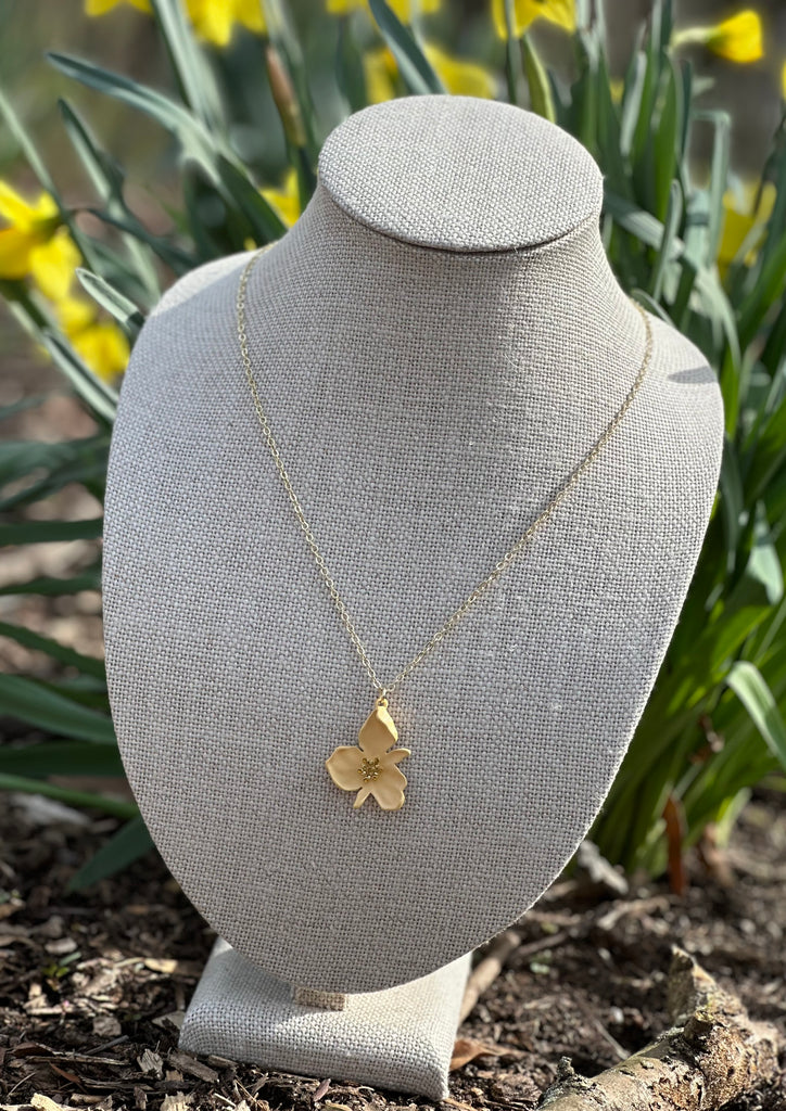 Yellow Enamel Flower Rhinestone Pendant Necklace