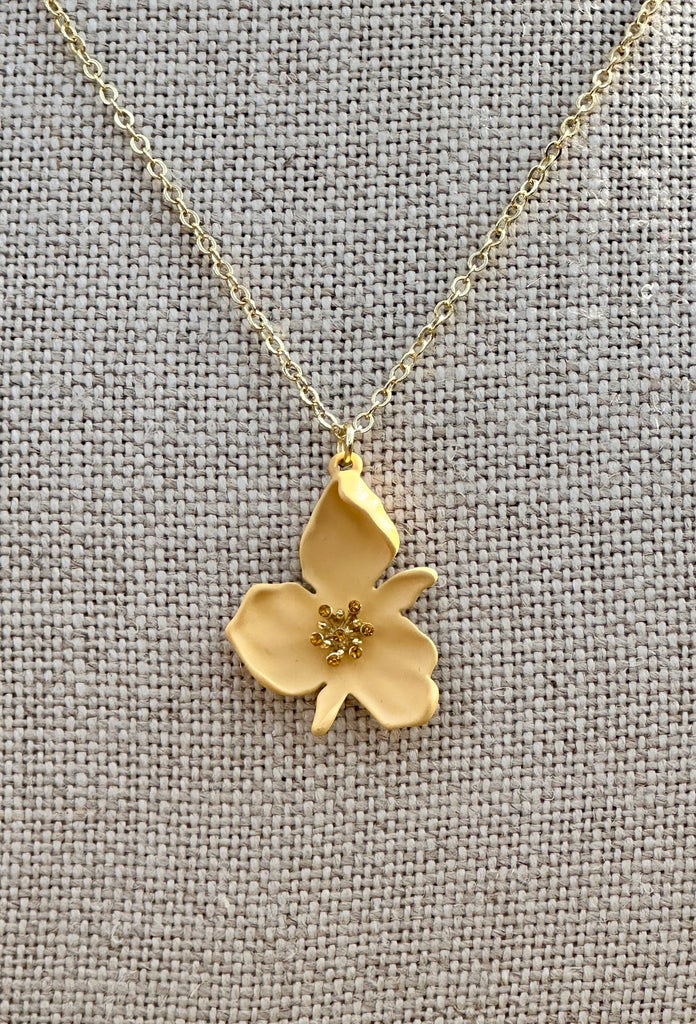 Yellow Enamel Flower Rhinestone Pendant Necklace