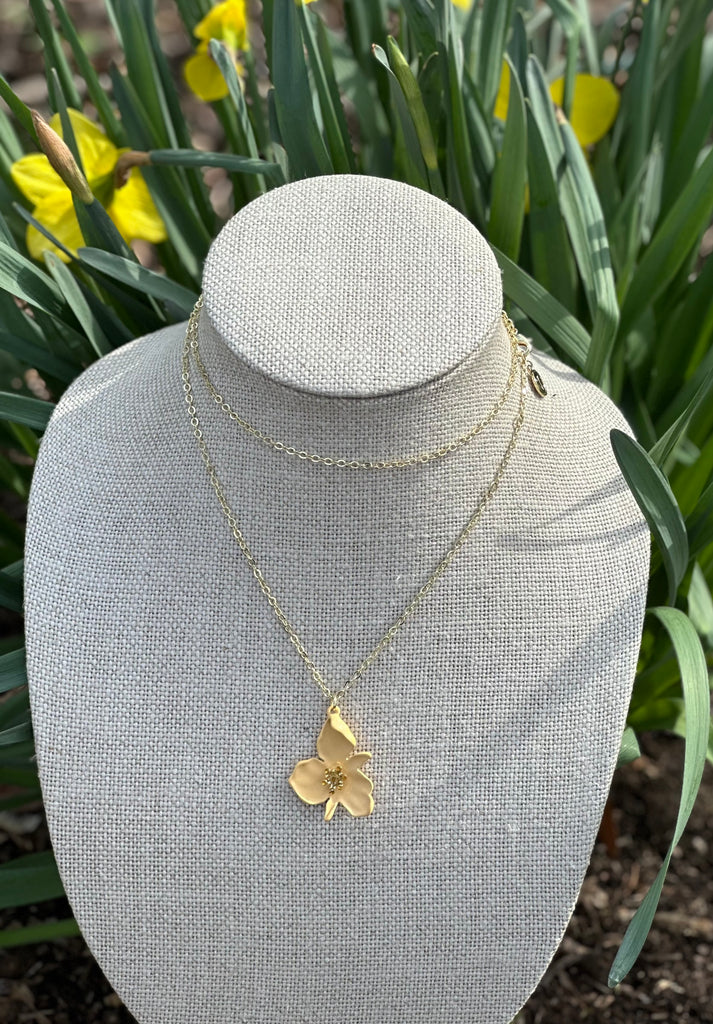 Yellow Enamel Flower Rhinestone Pendant Necklace