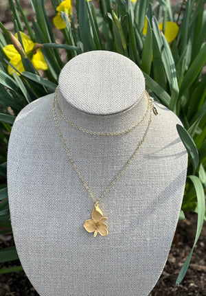 Yellow Enamel Flower Rhinestone Pendant Necklace