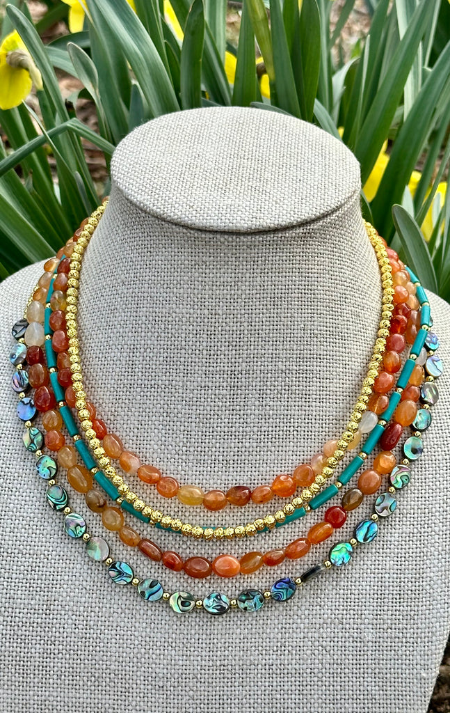 Gold Multi-Layered Gemstone Layered Necklace