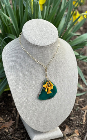 Agate Slice and Bronze Link Necklace
