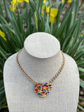 Multi- Color Rhinestone Heart Pendant Necklace
