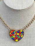 Multi- Color Rhinestone Heart Pendant Necklace