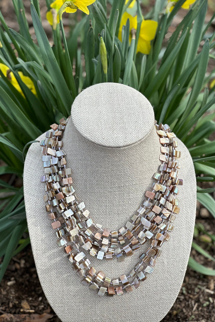 Genuine Bronze and Shell Multi-Colored Layered Statement Necklace
