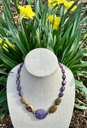 Purple Jasper, Quartz & Bronze Necklace