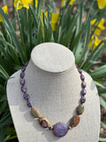 Purple Jasper, Quartz & Bronze Necklace
