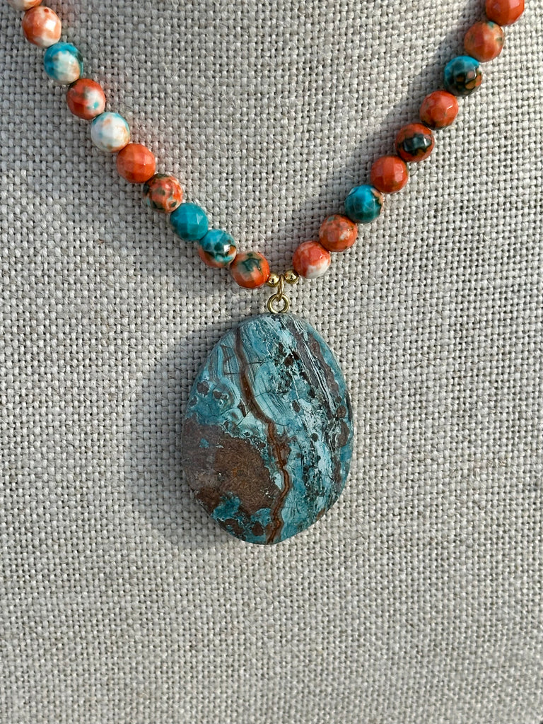 Spiny Oyster, Resin & Jasper Pendant Necklace