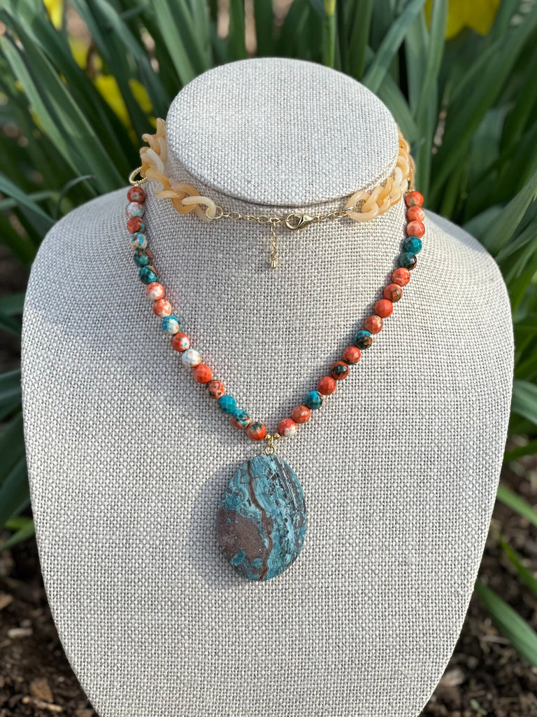 Spiny Oyster, Resin & Jasper Pendant Necklace